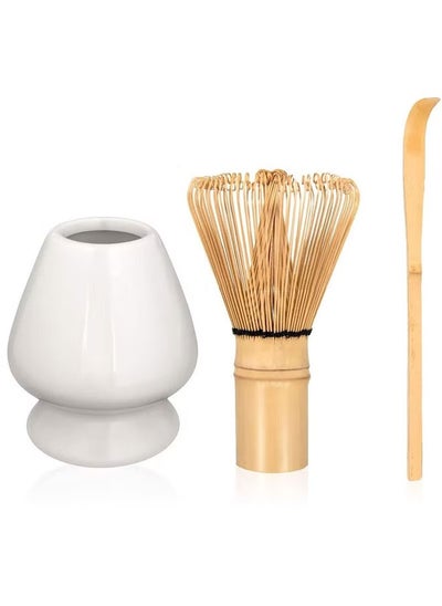 اشتري Matcha Whisk Set, 4 Piece Matcha Tea Set with Ceramic Bowl, Prong Bamboo Whisk, Whisk Holder and Traditional Scoop, Matcha Stirrer Set for a Traditional Cup of Matcha White في السعودية