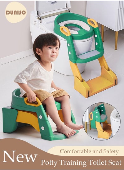 اشتري Kids' Potty Training Toilet Seat with Step Stool Ladder,Toddlers-Comfortable Safe Potty Seat with Anti-Slip Pads Folding Ladder for Boys and Girls Green Pvc في الامارات