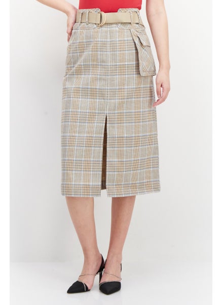 Buy Women Plaid Midi Skirt, Tan Combo in UAE