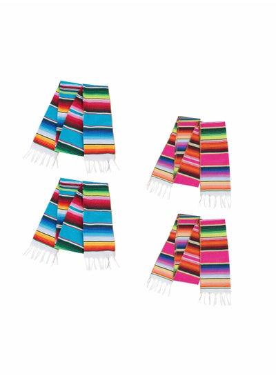 اشتري Mexican Table Runners 4 Pack 13.5 x 110 Inch Fiesta Party Decorations, Serape Tablecloth for Mexican Themed Party Decorations, Cinco De Mayo, Dia De Los Muertos Decor Day of the Dead Decorations في السعودية