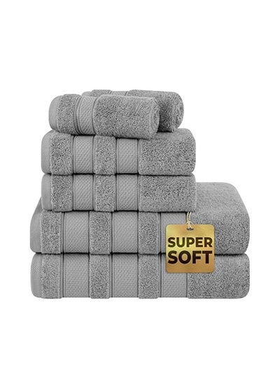 اشتري Safi Plus 6 Piece Turkısh Cotton Super Soft Towel Set Light Grey في الامارات