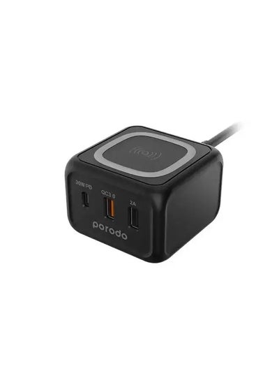 Buy Desktop Charger Station, 3 USB Ports, 15W Wireless Fast Charging, Black in UAE