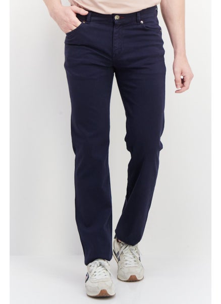 اشتري Men Regular Fit Solid Stretchable Denim, Navy في الامارات