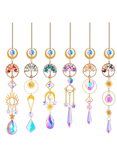 اشتري 7 PCS Crystal Rainbow Suncatchers, Hanging Crystals Sun Catchers with Chain for Windows, with Prisms and Agate Slices for Outdoor Home Garden Wedding Corridor في السعودية