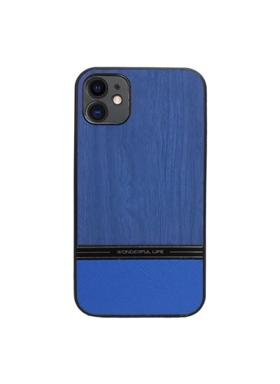 Buy Shockproof Wood Grain Skin PU and TPU Shockproof Luxury Phone Case for iphone 11 (Blue) in Egypt