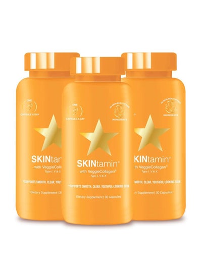 Buy HAIRtamin SKINTAMIN with veggie Collagen, supports smooth, Clear, Youthful-looking Skin, 30 Capsules (Pack of 3) in UAE