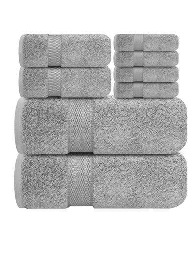 Buy Premium Grey Bath Towels Set - [Pack of 8] 100% Cotton Highly Absorbent 2 Bath Towels, 2 Hand Towels and 4 Washcloths - Luxury Hotel & Spa Quality Bath Towels for Bathroom by Infinitee Xclusives in UAE