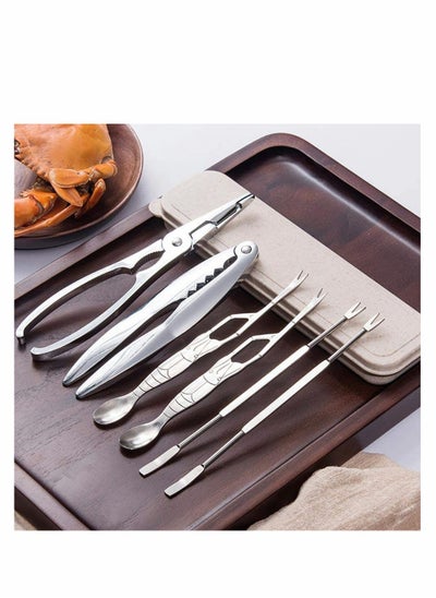 اشتري Stainless Steel Seafood Tool Kit Seafood, Nuts, Shellfish, Lobster and Crab Cracker Tool Set Crustacean Set with Storage Box, 2 Pcs Lobster Crackers and 4 Pcs Stainless Steel Seafood Forks في الامارات