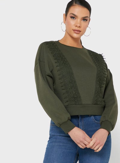 Buy Lace Detail Crew Neck Sweatshirt in Saudi Arabia