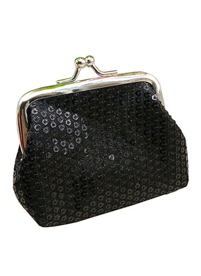 Buy Sequins Buckle Mini Coin Purse Black in UAE