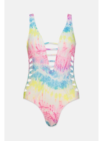 Buy Women One Piece Dye Tie Dye Print Swimsuit, Pink Combo in Saudi Arabia