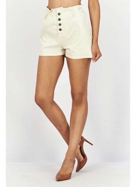 اشتري Women Fly Button Denim Shorts, Cream في الامارات