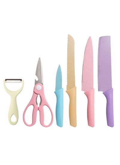 Buy Colorful Kitchen Knife Set of 6, Colorful Knife Set with Nonstick Coating, Chef Box Knife Set for Cooking, Camping, Travel, Picnic, BBQ and RV in UAE