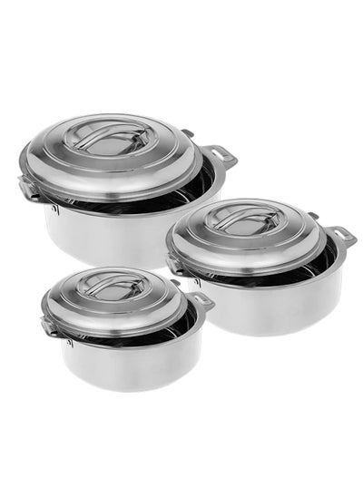 Buy 3-Piece Stainless Steel Casserole Set with Steel Lids in UAE