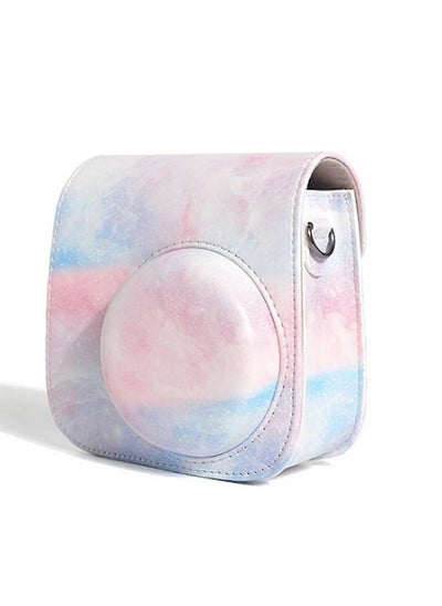 Buy PU Leather Camera Case Compatible with Fujifilm Instax Mini 11 12 Instant Camera with Adjustable Strap and Pocket - Blue Pink in UAE