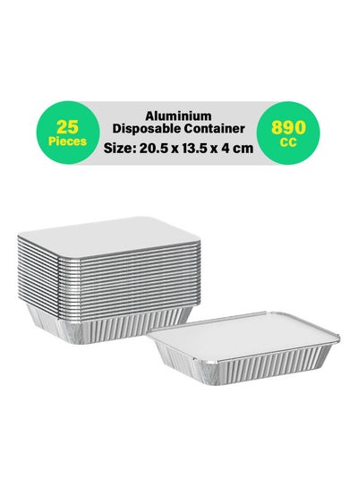 Buy 25-Pcs Disposable Aluminum Food Containers with Lid 890 CC in UAE