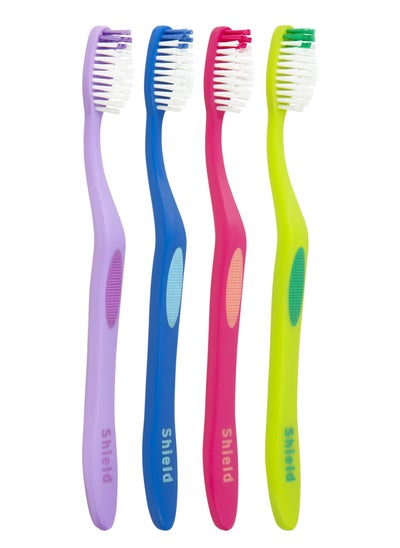 اشتري Shield Care Righto Toothbrush Elongated Neck (Family Care - Medium Bristles), 4 Colors – 4 Count (Pack of 1) في الامارات