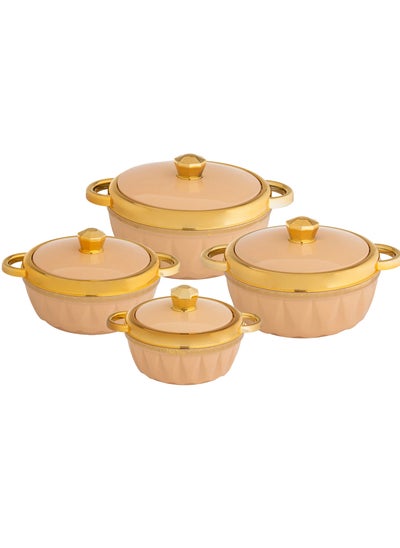 Buy Hotpot Set of 4 pieces Inner Stainless Steel beige with gold in Saudi Arabia