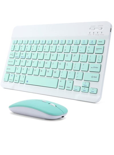 Buy Rechargeable Bluetooth Keyboard And Mouse Combo Ultra-Slim Portable Compact Set For Android Windows Tablet Cell Phone IPhone IPad Pro Air Mini OS IOS 13 And Above in UAE