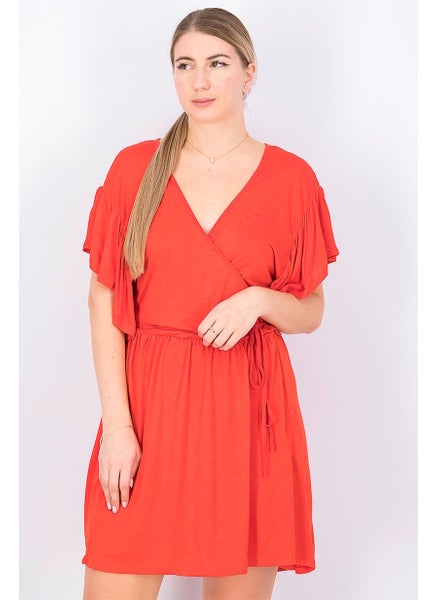 اشتري Women Solid Wrap Dress, Red في السعودية