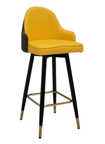 Buy Karnak Barstool Counter Height Stools Bar Stool with Back High Bar Chair Modern Stylish Chairs for Kitchen Counter PU Leather Seat Foam Top Seat Moving 360° Degree Color Yellow & Dark Brown in UAE