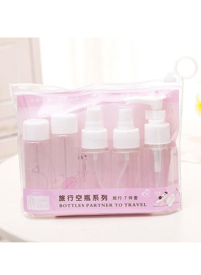 اشتري Travel Bottles Kit 7pcs Clear Leak Proof Portable Flight Size Toiletry Cosmetic Containers for Lotion, Shampoo, Conditioner, Soap (White) في الامارات