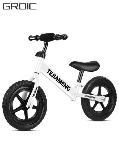 Buy Balance Bike, No Pedal Training Bicycle, Lightweight Frame, Adjustable Seat and Handlebars, Walking Bicycle for Boy Girl - White in UAE