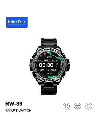 Buy RW39 Round Shape Large Screen AMOLED Display Smart Watch With 3 Pair Straps and Wireless Charger Black in Egypt