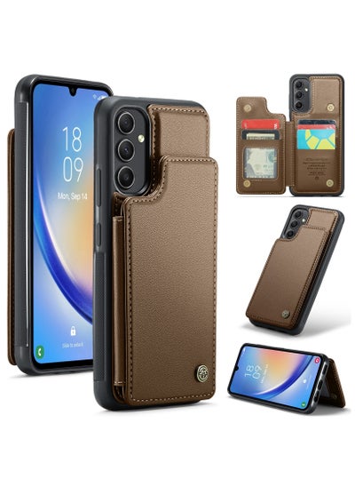 Buy Wallet Case for Samsung Galaxy A54, Premium Handmade Durable PU Leather Slim Shockproof Case with [Double Magnetic Clasp] [Card Holder] [Kickstand] [RFID Blocking] (Brown) in Egypt