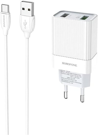 Buy Borofone BA39A Speedway dual port QC3.0 charger set(Micro)(EU) - white in Egypt