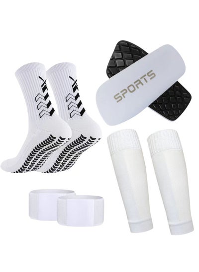 اشتري واقيات قصبة الساق + جوارب مضادة للانزلاق + جوارب كرة قدم + أحزمة حماية الساق（أبيض） في السعودية