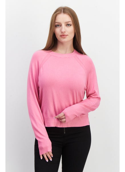 اشتري Women Crew Neck Long Sleeves Plain Sweatshirt, Pink في السعودية