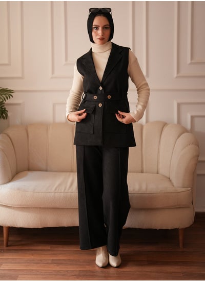 Buy Black Winter Suit Set with Pants, Padded Vest, and Belt (L arg 60-70k) - by Stilo in Egypt