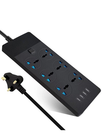 Buy Power Strips Extension Cord 6 Outlets Universal Plug Adapter with 4 USB Ports Surge Protector Charging Socket with 2M Bold Extension Cord in UAE