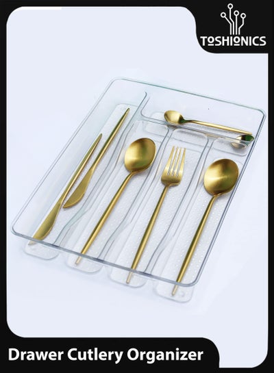اشتري Cutlery Organizer Tray Transparent Acrylic Plastic In Drawer Cutlery Organizer Holder Compact Silverware Storage Flatware Rack Tray For Kitchen Cooking Utensils Forks Spoons Box في الامارات