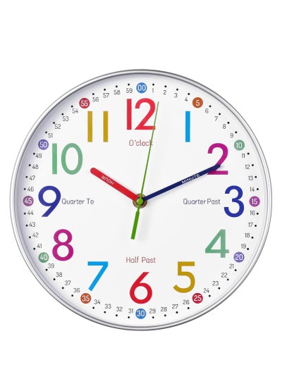 اشتري Learning Clock for Kids - Kids Wall Clocks for Bedrooms - Kids Wall Clock- Silent Analog Kids Clock for Teaching Time,for School Classrooms Playrooms and Kids Bedrooms في الامارات