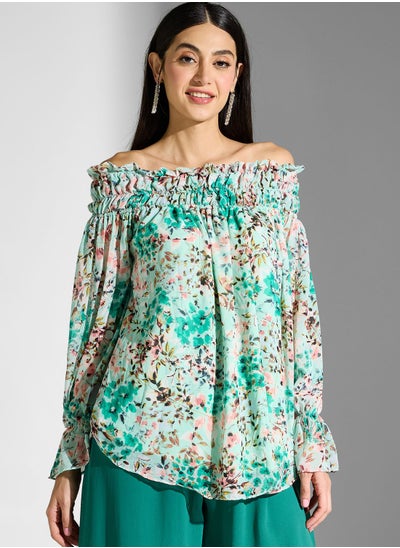 Buy Floral Printed Bardot Top in UAE