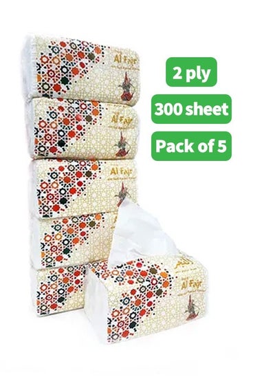 Buy Soft Facial Tissue Paper 2 Ply x 300 Sheets Pack of 5 in UAE