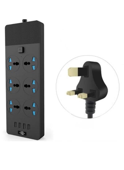 Buy Power Strip, Surge Protector, Flat Plug Heavy Duty Extension Cord for Home, Office, Dorm, Gaming Room, Black in UAE