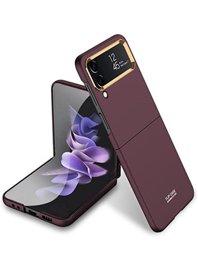 Buy Samsung Z Flip 4 Case, Ultra-Thin Folding Shell Galaxy Z Flip 4 Case Electroplated Metal Lens Frame All-Inclusive Protection Case for Samsung Galaxy Z Flip 4 5G, Red Wine Color in Egypt