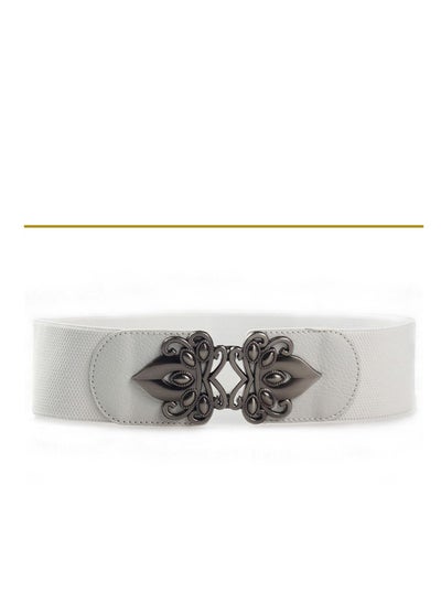 اشتري 60-90cm Dress Fashion Ladies Wide Waist Seal Elastic Belt For All White في الامارات