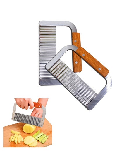 Buy Crinkle Cutter, Potato Slicer, Soap Slicer, French Fry Cutter with Stainless Steel Blade, Wooden Handle Slicer Knife, Set of 2 in Saudi Arabia