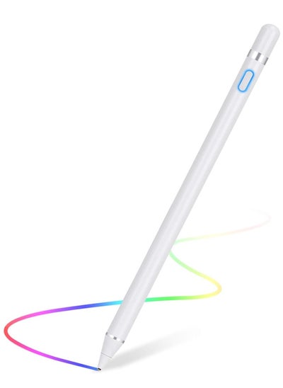 Buy Active Stylus Pen White fine Tip for iPad Apple iPhone Samsung Tablets on iOS and Android Capacitive Touchscreen Take-Note HandWritten Draw no lags Skipping Rechargeable in UAE