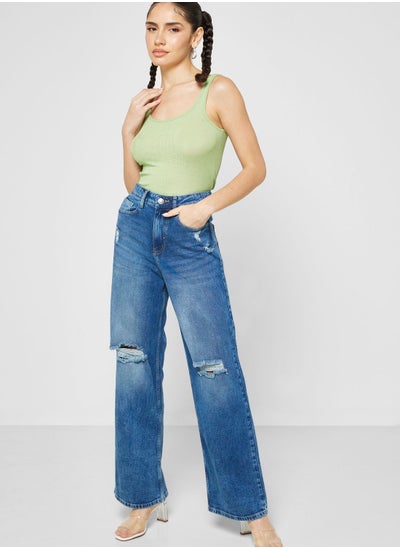 Buy Wide Leg Ripped Jeans in UAE