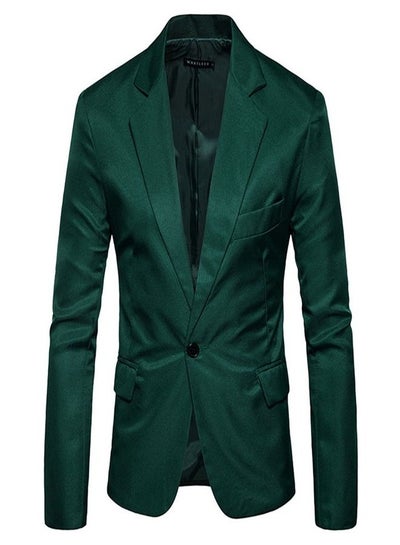 Buy Men's Korean Slim Solid Suit Green in Saudi Arabia