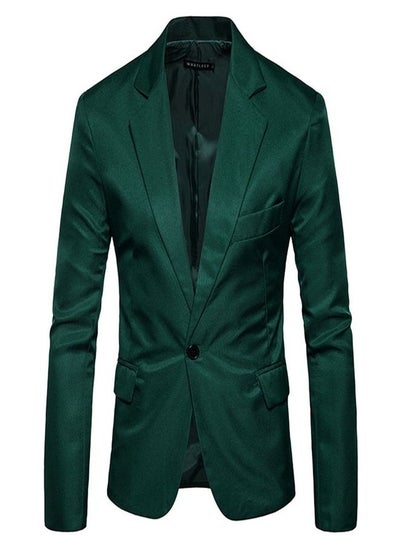 Buy Men's Korean Slim Solid Suit Green in Saudi Arabia