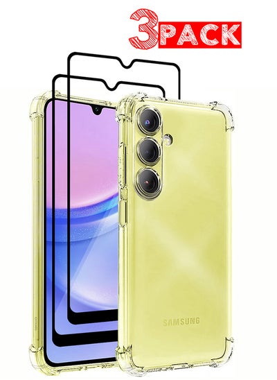 Buy 3 Pack for Samsung Galaxy A15 Gorilla Case and 2 Screen Protectors Shock-Absorption Flexible Clear TPU Rubber Protective Cell Phone Cover Slim Fit Transparent Protective Case Cover in UAE