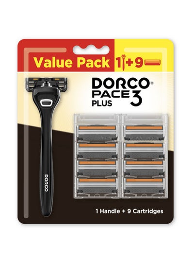 Buy Dorco Pace3 Plus Men Value Pack 1 Handle + 9 Catridges in UAE