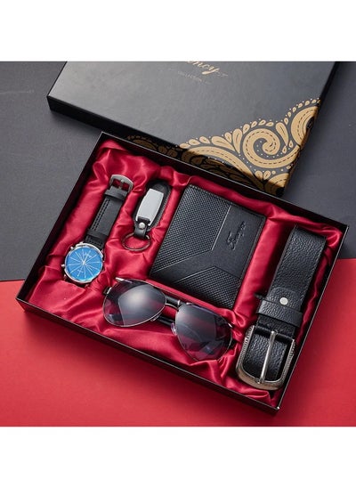 Buy 5-Piece Elegant Men's Gift Set – Watch, Sunglasses, Leather Wallet, Belt & Keychain – The Perfect Sophisticated Gift in UAE