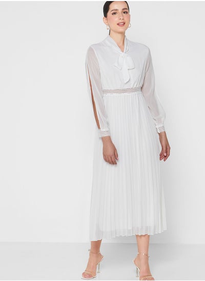 Buy Neck Tie Pleated Dress in Saudi Arabia